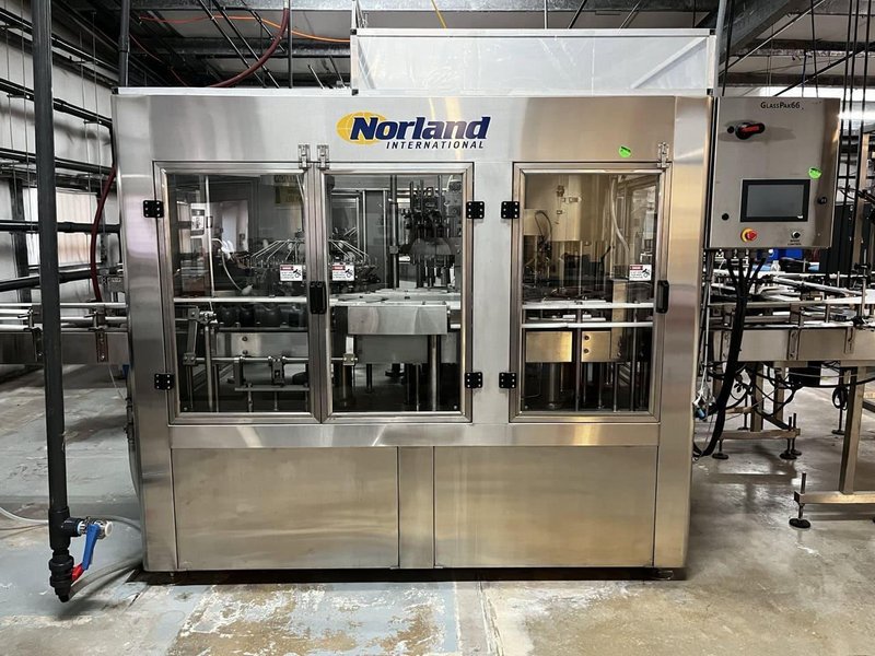 Norland International Complete line with (2) GlassPak66 Monoblock Systems (16oz and 25 Oz)  for Glass or Aluminum with Fluid Solutions 3 Head ROPP Capper, 2020:
