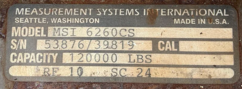 120,000 LBS MSI MODEL #6260CS TRANS-WEIGH WIRELESS LOAD CELL, FOR CRANE SCALE STOCK# 4401