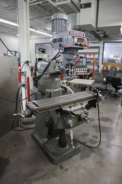 Bridgeport Vertical Mill with Acer Electronic Variable Speed Head, 0=4,500 RPM, 2 Axis DRO, Power Table Feed- Auction Item