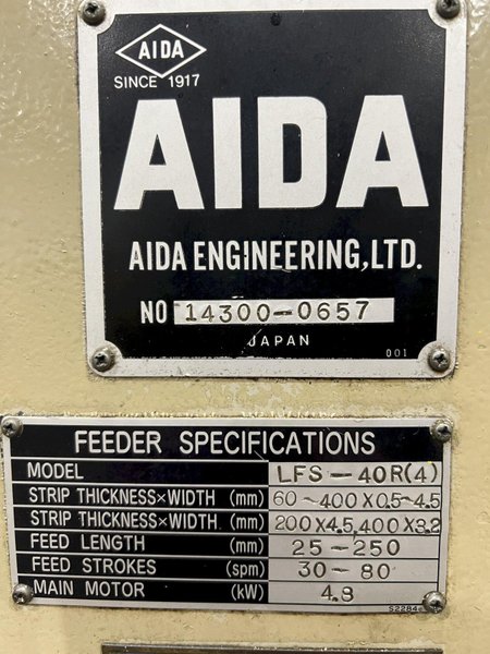 15&quot; X .125&quot; AIDA MODEL #LFS-40R STRAIGHTENER &amp; SERVO COIL STRIP FEEDER: STOCK #20562