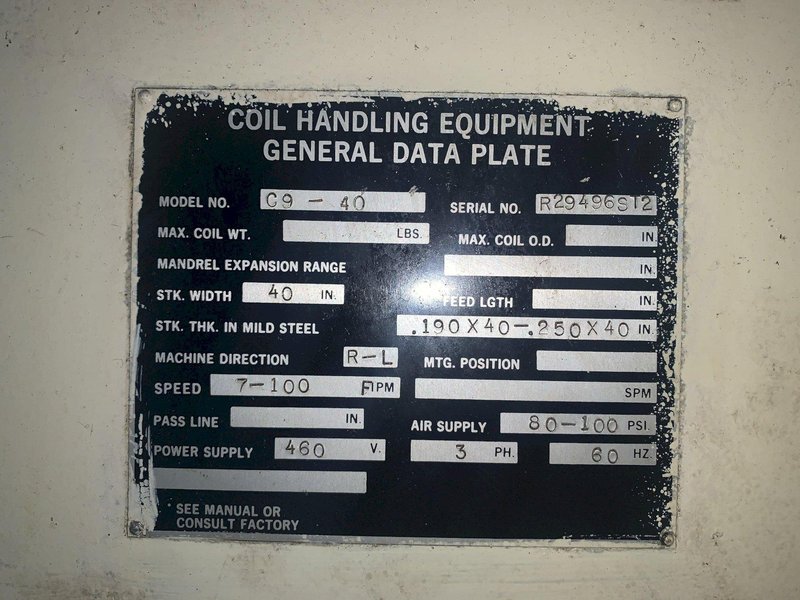 40" WIDE X .190" ROWE MODEL #C9-40 POWERED 5 ROLL COIL STRAIGHTENER: STOCK #13909