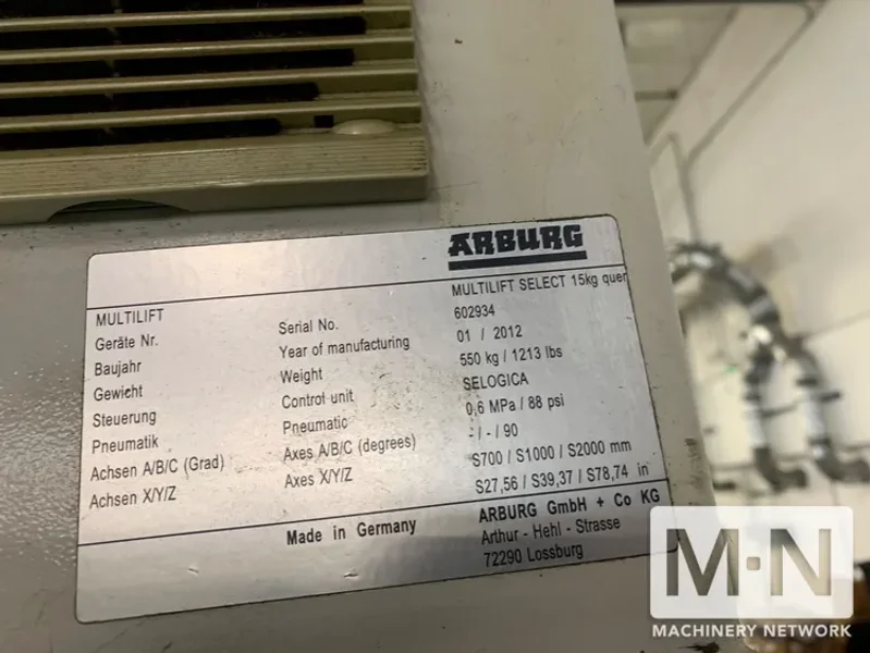 275 TON 15.3 OZ ARBURG MODEL 630S-2500-800 INJECTION MOLDING MACHINE MFG 2012