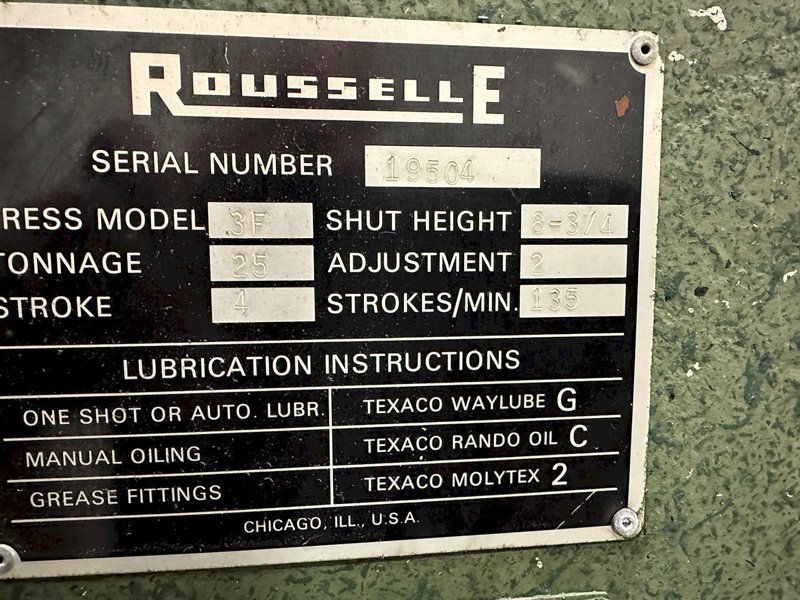 25 TON ROUSSELLE MODEL #3F OBI PRESS,: STOCK #77505