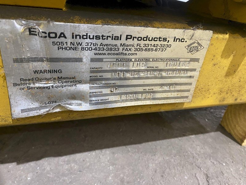 4,000 LB CAPACITY PRESTO ECOA MODEL HTT-C4-90-L-64060 ELECTRO-HYDRAULIC ELEVATING UPENDER: STOCK #19941