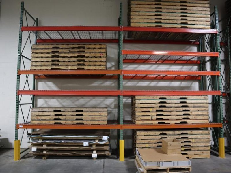 Pallet Racking: (3) 16'H x 48" Uprights, Tear-Drop Style, (9) 10' Shelves, Wire Decking - NO CONTENTS- Auction Item
