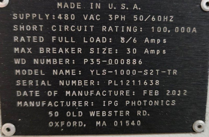 IPG PHOTONICS YLS-1000-S2T-TR Ytterbium Laser System USED