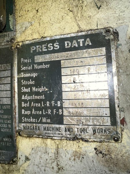 150 TON NIAGARA MODEL PN-150-84-48 SS SSDC STAMPING PRESS, 6" STROKE: STOCK #17008