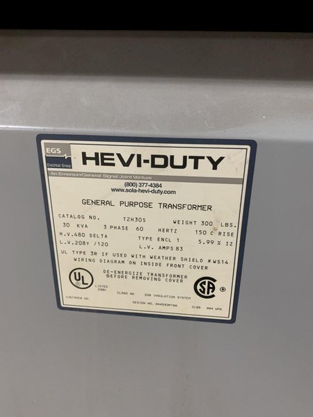 1 Lot of (4) Transformers (Hevi-Duty) 45KVA and 30KVA