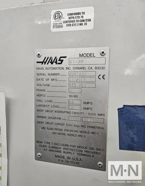 HAAS ST-20 CNC Lathe, 2013