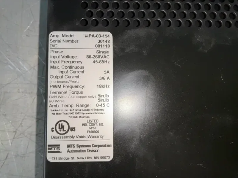 MTS SYSTEMS CORPORATION 5 AMPS SERVO AMPLIFIER   -  MPA-03-154