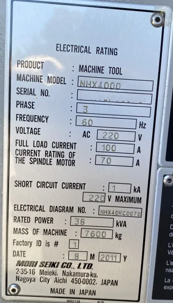 DMG Mori Seiki NHX-4000 Horizontal Machining Center – Full 4th Axis, TSC Mill