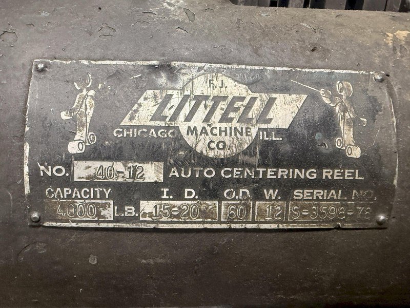 4,000 LBS x 12" x 60" LITTELL DOUBLE END AUTO CENTERING UNCOILER COIL REEL: YOBRO #24308