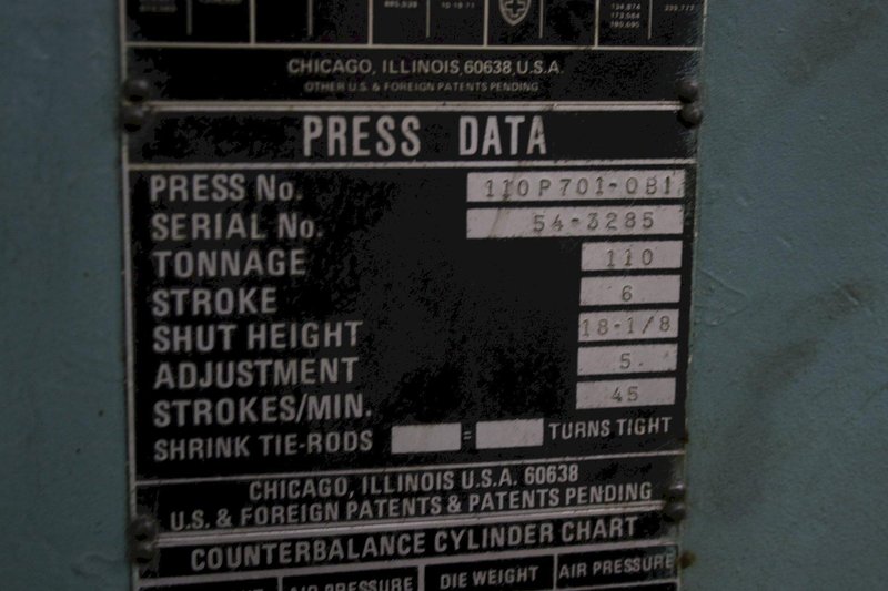 110 TON CLEARING OBI BACKGEARED PRESS: STOCK #74903