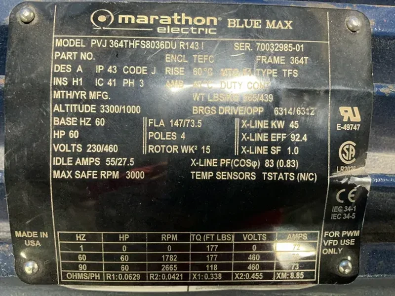 MARATHON 60 HP MOTOR   -  PVJ364THFS8036DUR1431