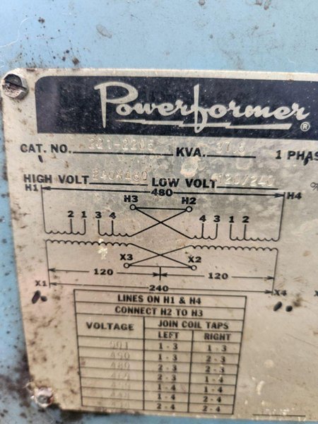 37.5 KVA POWERFORMER 240X480 - 120/240 ELECTRICAL TRANSFORMER: STOCK #23445