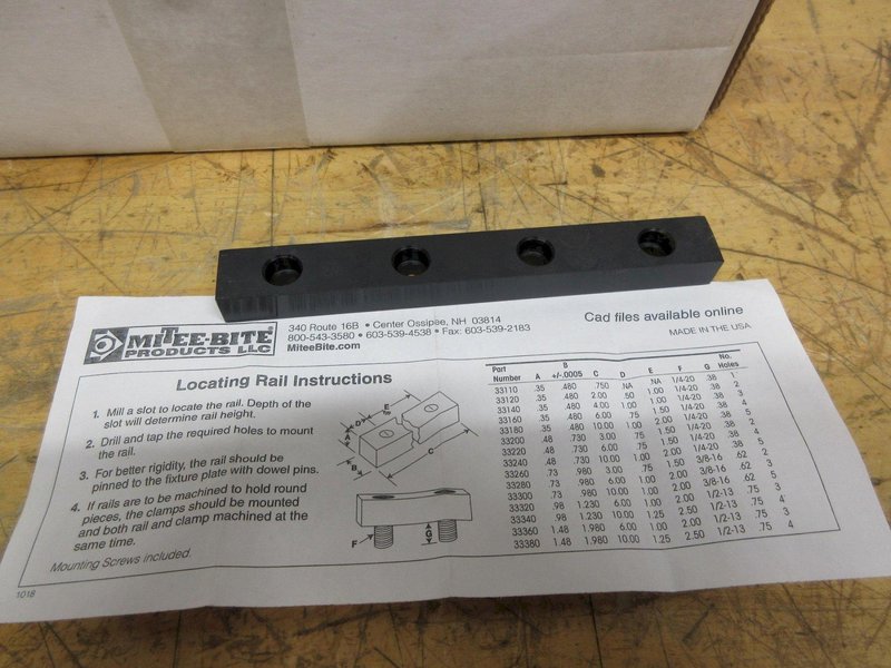 Mitee-Bite 33220 | 1/4-20" Screw Size Locating Rail, 1 Box (24 pcs) New In Box- Auction Item