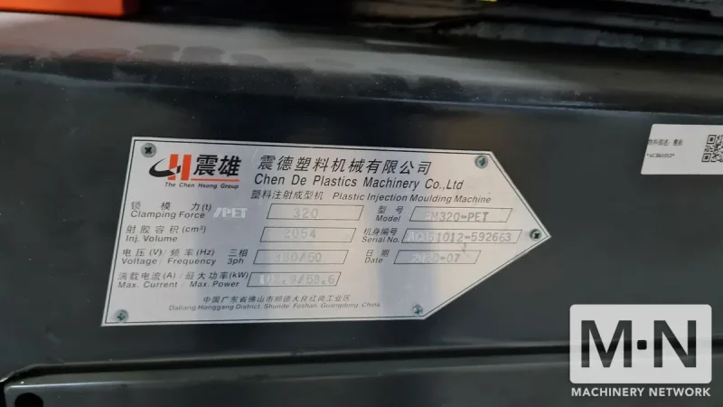 320 TON 78 OZ CHEN HSONG MODEL EM320-PET INJECTION MOLDING MACHINE MFG 2020