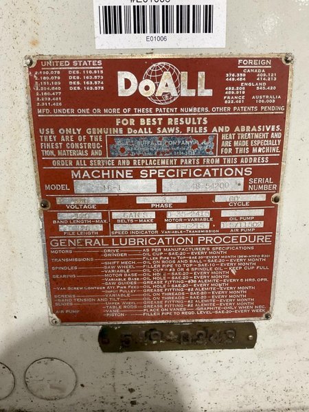 DOALL 16-1 VERTICAL BANDSAW
