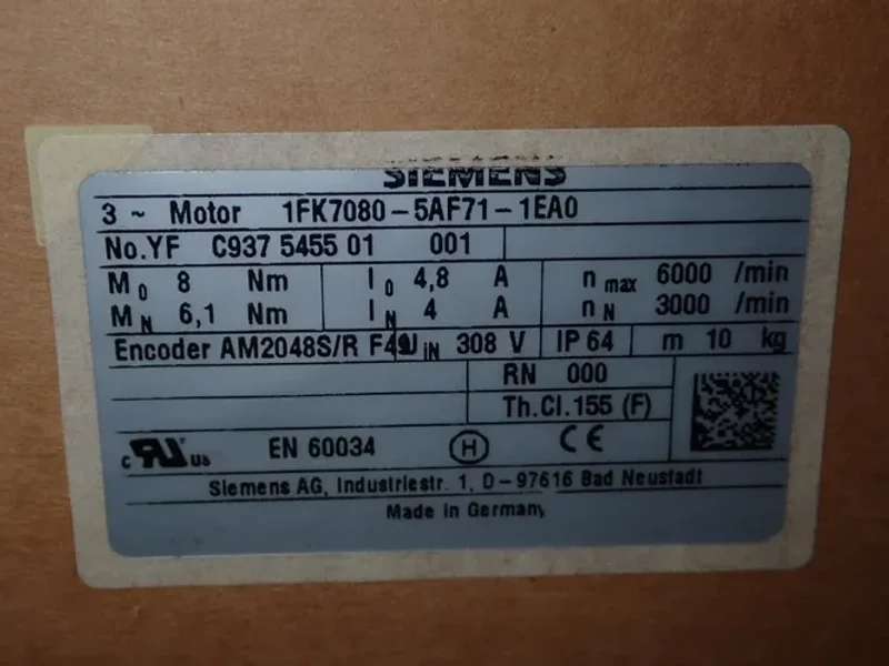 Siemens  Ac Servo Motor  - 1fk7080-5af71-1ea0