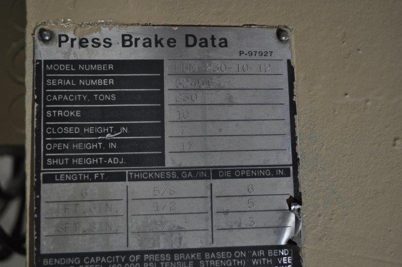 230 Ton x 12' Niagara Press Brake