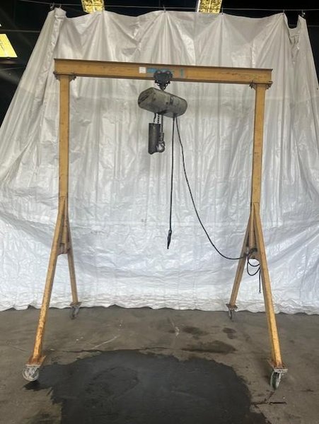 1 TON SPANCO MOBILE GANTRY CRANE WITH 1 TON CM HOIST STOCK# 3847