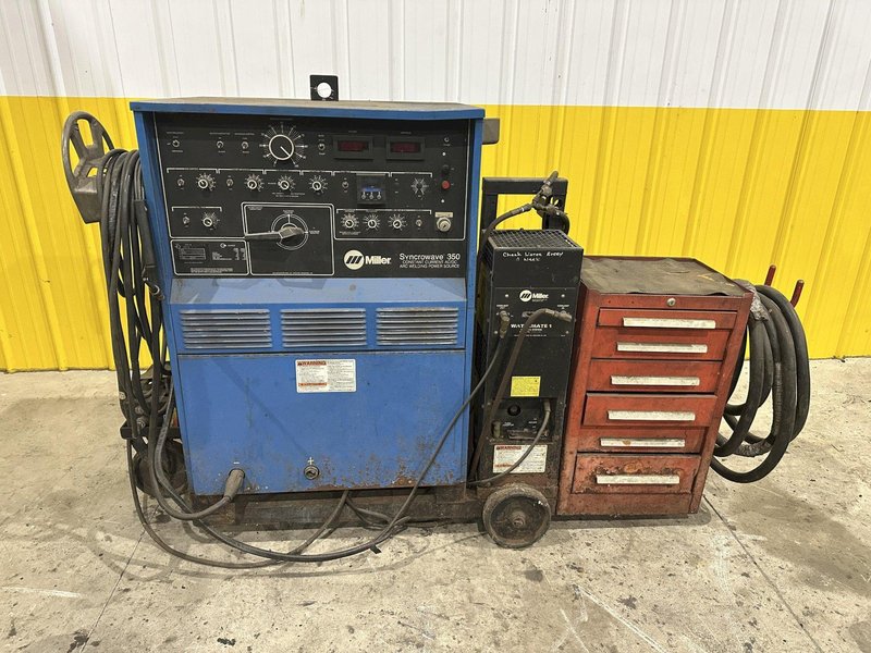MILLER SYNCROWAVE 350 AC/DC WELDER WTIH WATER COOLER AND CART: STOCK 22275