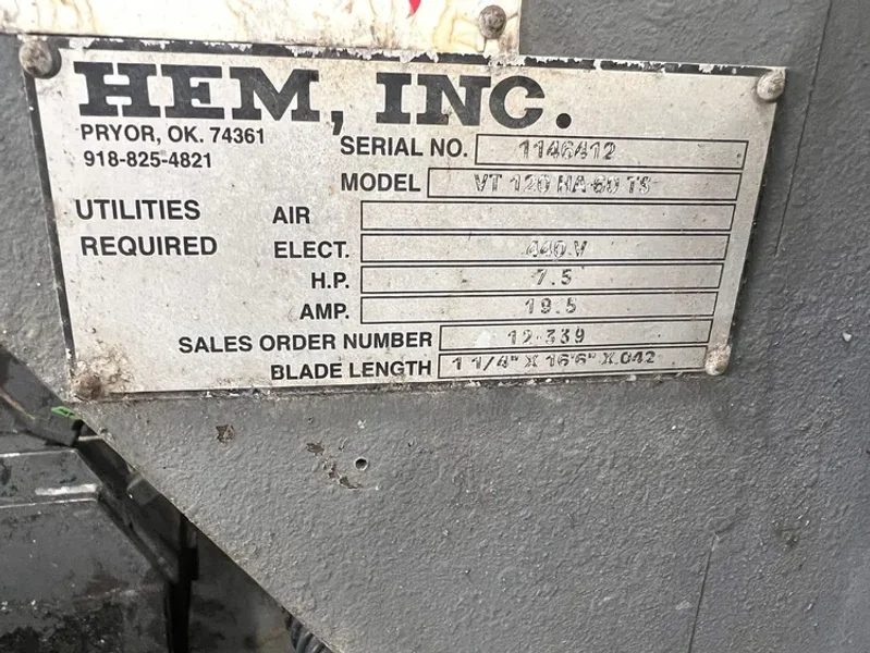 HEM 18" X 24" FULLY AUTOMATIC TILT FRAME VERTICAL BANDSAW MODEL VT120 HA-60 TS