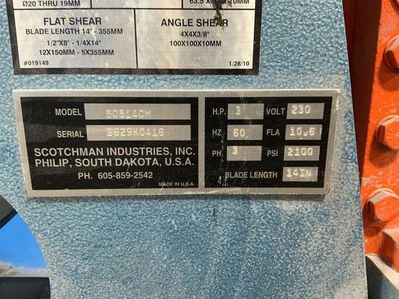 SCOTCHMAN INDUSTRIES, INC. 6” THROAT, 1” PUNCH STROKE HYDRAULIC IRONWORKER  -  50514CM