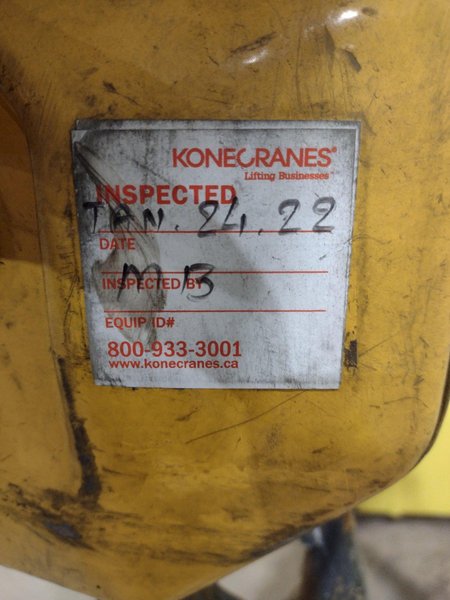5 TON 10,000 LBS KONE MODEL #FEM 1AM POWER CABLE HOIST WITH TROLLEY: STOCK #18668