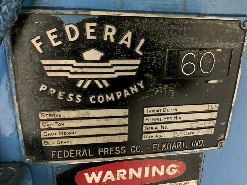 60 TON FEDERAL 60 OBI FLYWHEEL PRESS: STOCK #81234