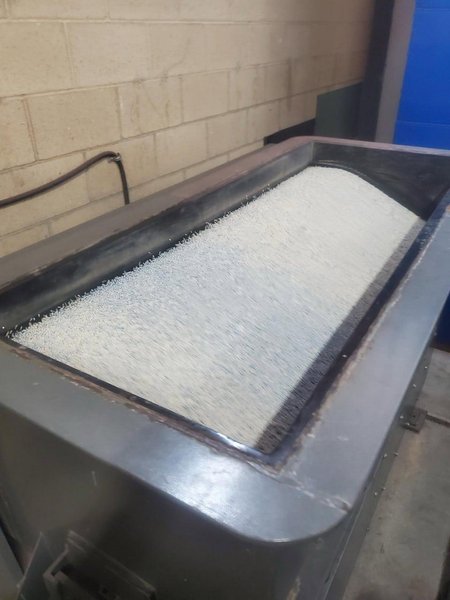 12 Cubic Ft. Deburring Equipment Manufacturing Vibratory Ceramic Polisher- Internal Dimensions 22.25″W x 59″L, Includes Media