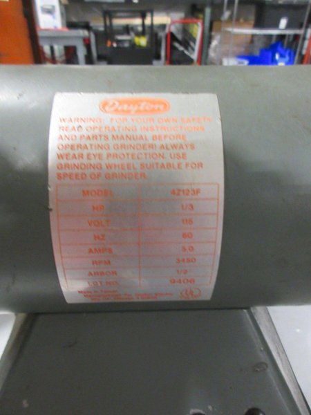 Dayton 4Z123F 6" Double End Pedestal Grinder, 115V Single Phase with Adjustable Work Tables and Safety Guards- Auction Item