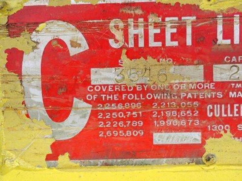 20,000 LB X 84" X 32" TO 62" WIDE CF CULLEN FRIESTEDT ADJUSTABLE PARALLELOGRAM SHEET LIFTER: STOCK #20437