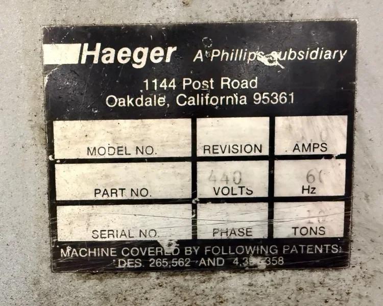 HAEGER HP10  10 Ton Hydraulic Insertion Press USA #7719