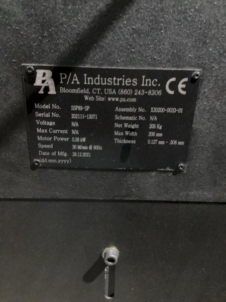 P/A INDUSTRIES SSP89-SP Precision Stock Straightener USED