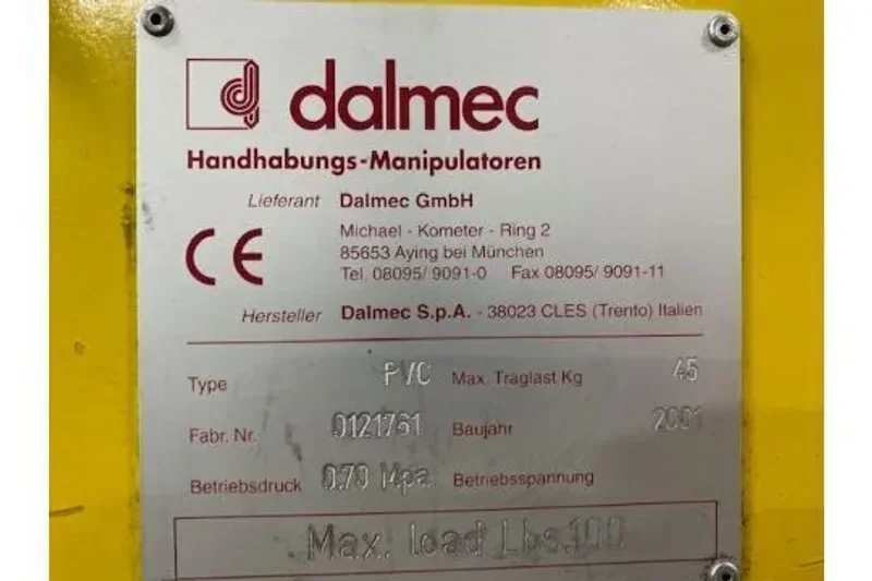 Dalmec Type PVC 100-Lbs. Capacity Pneumatic Positioning Jib Arm with Hand Held Controller