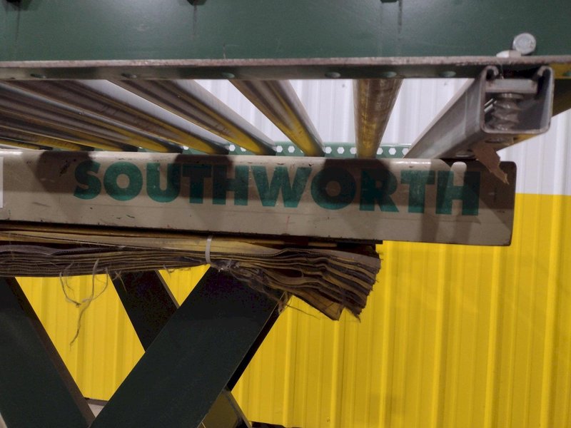 4,000 LBS X 60" X 30" SOUTHWORTH HYDRAULIC SCISSOR LIFT TABLE WITH 60X42 ROLLER CONVEYOR TOP, 110 VOLT: STOCK #20914