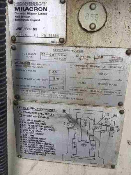 40 Ton Cincinnati Milacron Press