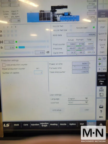 550 TON 62.9 OZ LS MTRON MODEL ONE 550i30 SERVO HYDRAULIC INJECTION MOLDING MACHINE MFG 2022 (2) AVAILABLE LOW HOURS