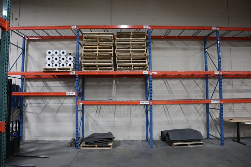 Pallet Racking: (10) 14'H x 42" Uprights, Teardrop Style, (27) 8' Shelves, Wire Decking - NO CONTENTS- Auction Item