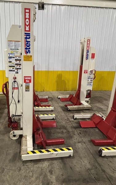 (4) 14,000 LBS STERTIL-KONI ST-1064FWA MODEL #38627535-05  ELECTRIC BATTERY WIRELESS HEAVY DUTY MOBILE COLUMN VEHICLE LIFTS 2019: STOCK #23595