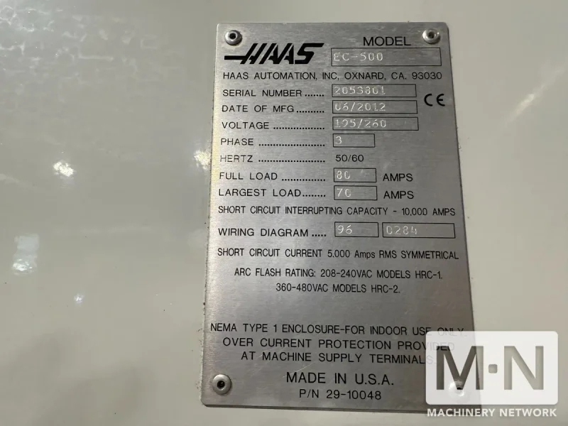 HAAS EC-500 CNC Horizontal Machining Center, 2012