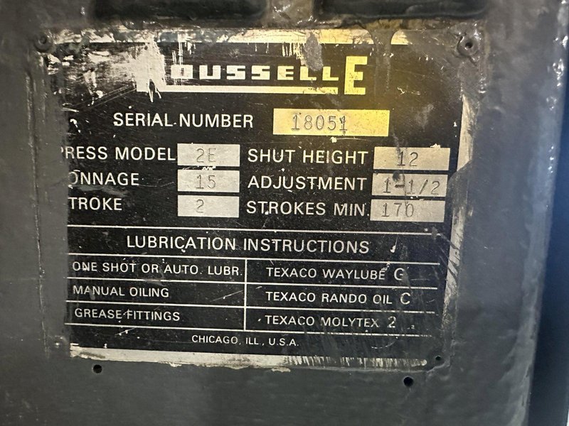 15 TON ROUSSELLE MODEL 2E PRESS, 2" STROKE: STOCK #20170