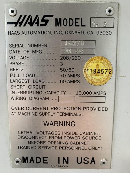 Haas VF-3 30 HP CNC Milling Machine