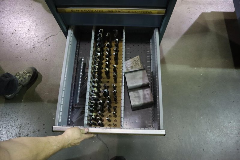 Lista Cabinet Base Work Bench, Maple Top, Portable on Caster, (10) Drawer, Upper Shelf - With Cutting Tool Contents- Auction Item