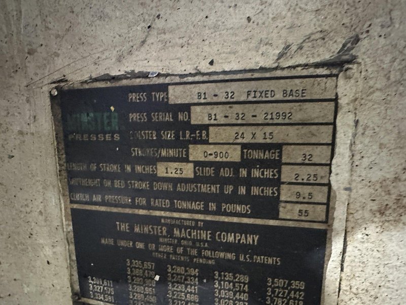 32 TON MINSTER HIGH SPEED PRODUCTION PRESS B-1: STOCK #77514