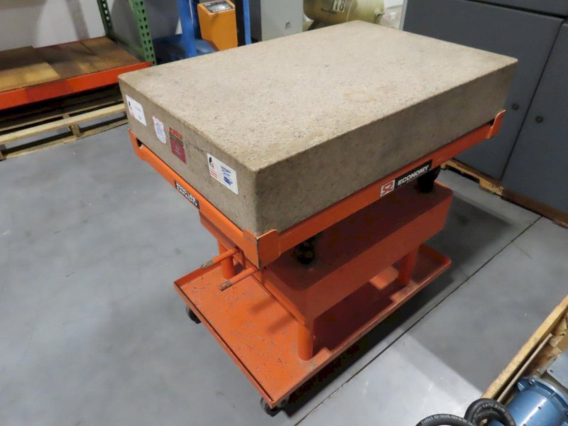 Herman Pink Granite Surface Plate 24"x36"x6.5" on Economy Die Lift Cart 2000 lb Capacaity Lift Cart, Adjustable Height- Auction Item