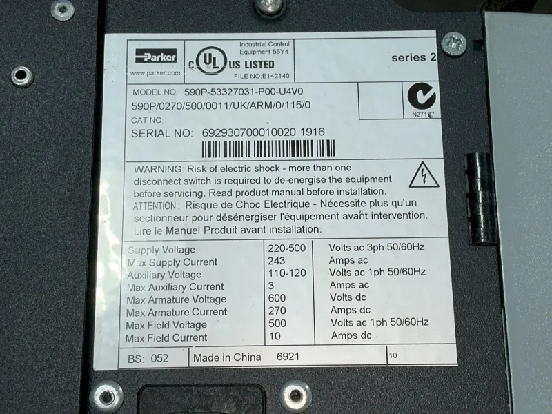PARKER DC MOTOR SPEED CONTROLLER  -  590P-53327031-P00-U4V0