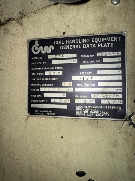 24" Cooper Weymouth Peterson Powered Straightener and Servo Feed