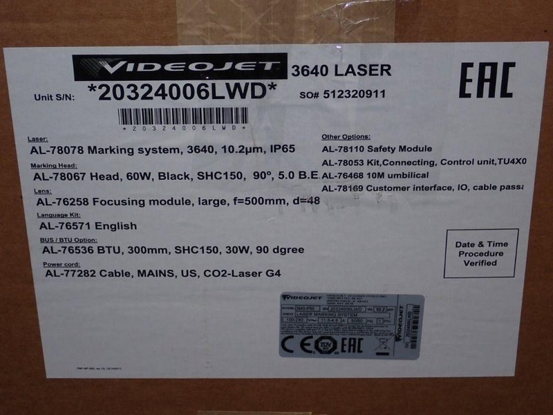 VIDEOJET LASER MARKING MACHINE  -  3640-IP65